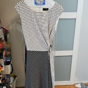 Tahari Black and White Ruched Wrap Sheath Dress
